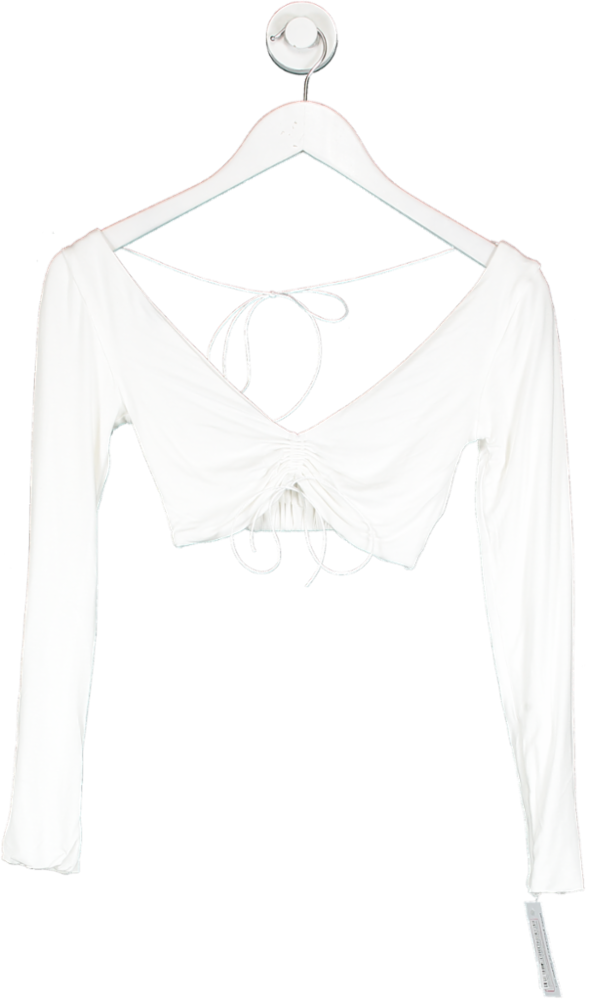 Natalie Rolt White Ruched Front Long Sleeve Crop Top UK 6