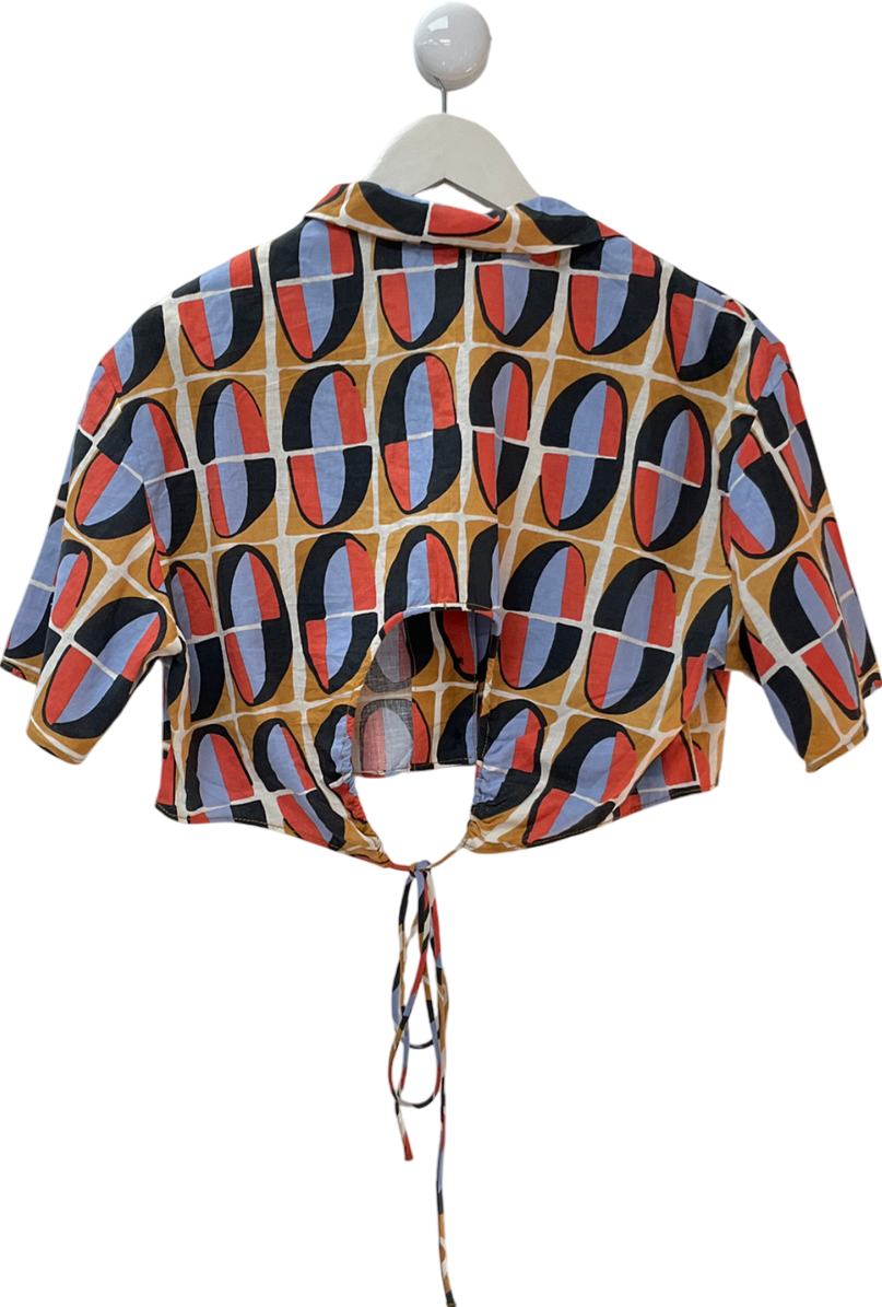 ZARA Multicoloured Linen 90s Crop Top With Tie Up At The Back UK M