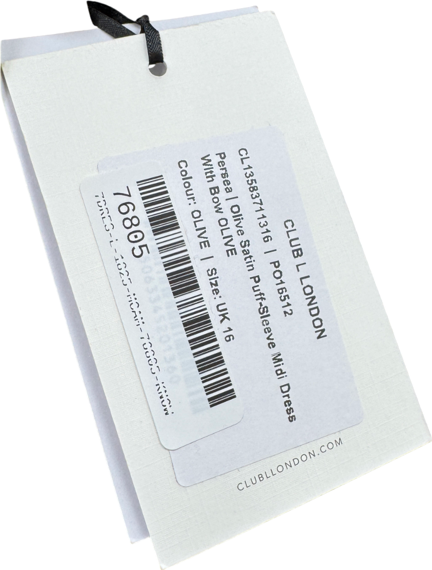 Club L Green Persea Olive Satin Puff-sleeve Midi Dress With Bow UK 16