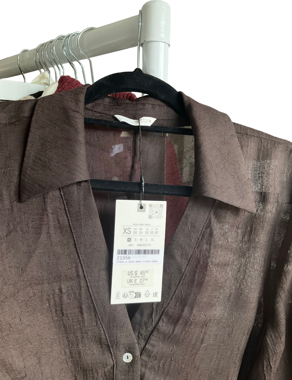 ZARA Brown Taupe Blouse Shirt UK XS