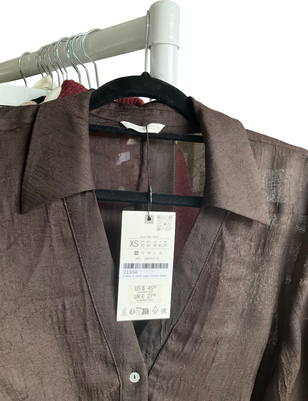 ZARA Brown Taupe Blouse Shirt UK XS