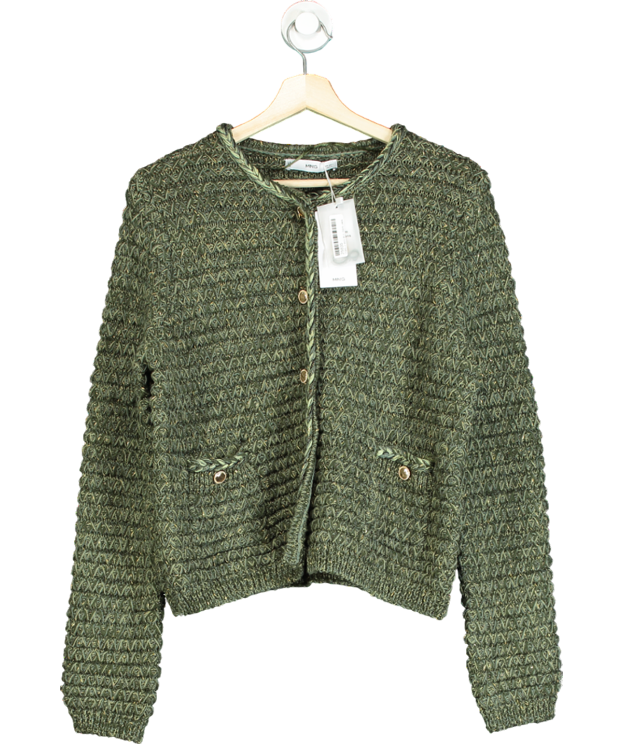 MANGO Green Lurex Chunky-knit Cardigan UK L