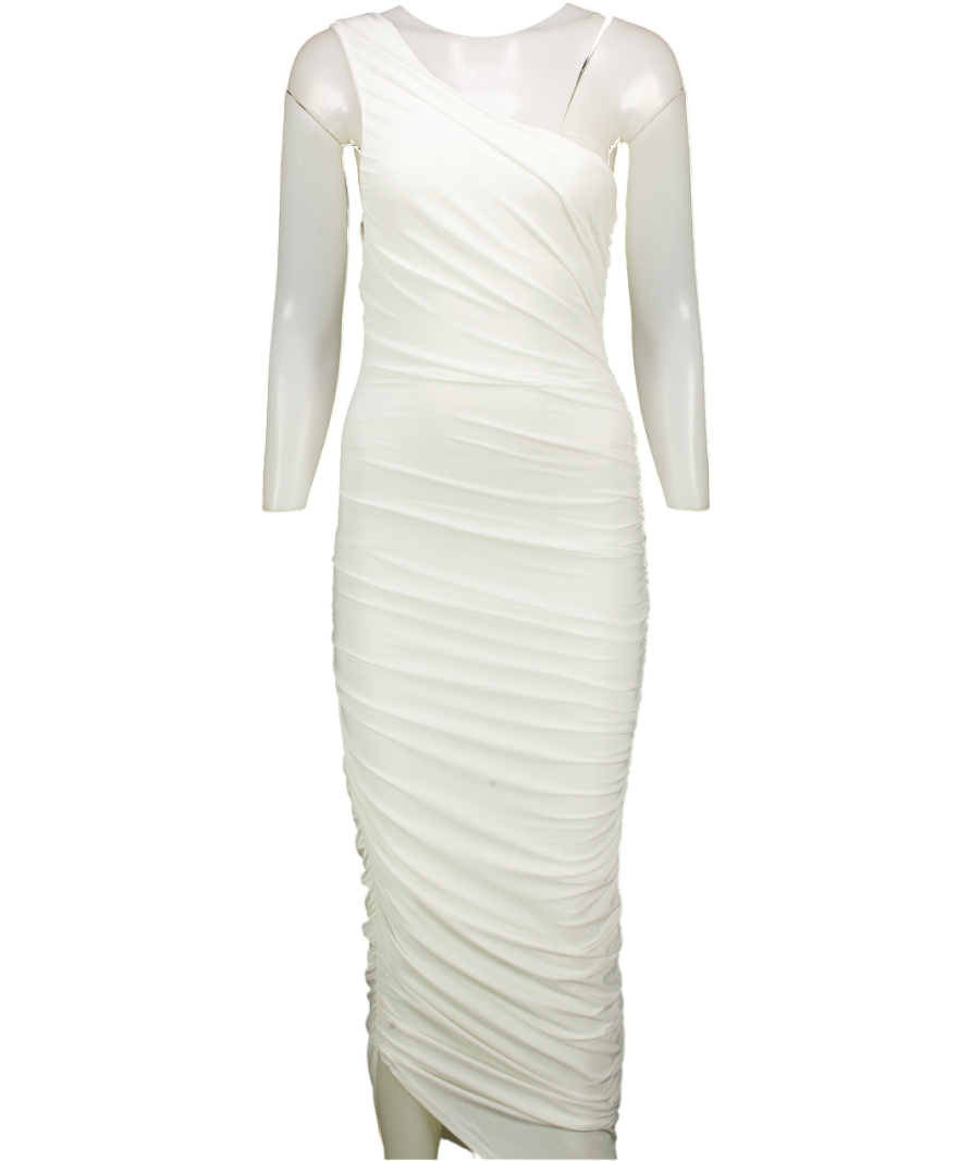 Club L White One Shoulder Asymmetric Ruched Midi Dress UK 8