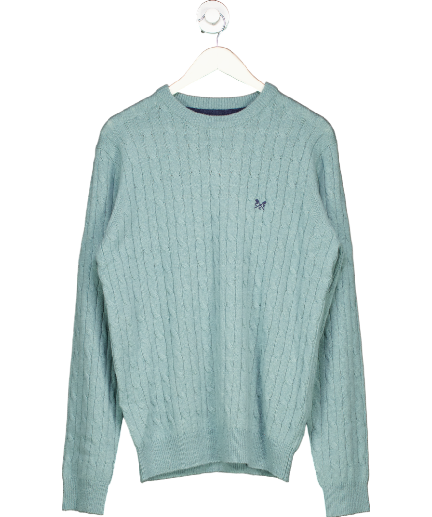 Crew Clothing Green Aqua Lambswool Rich Cable Crew Neck Jumper UK M