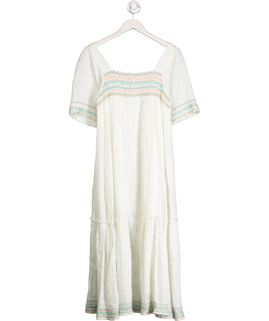 Aspiga White 100% Organic Cotton Smocked Midi Dress UK S