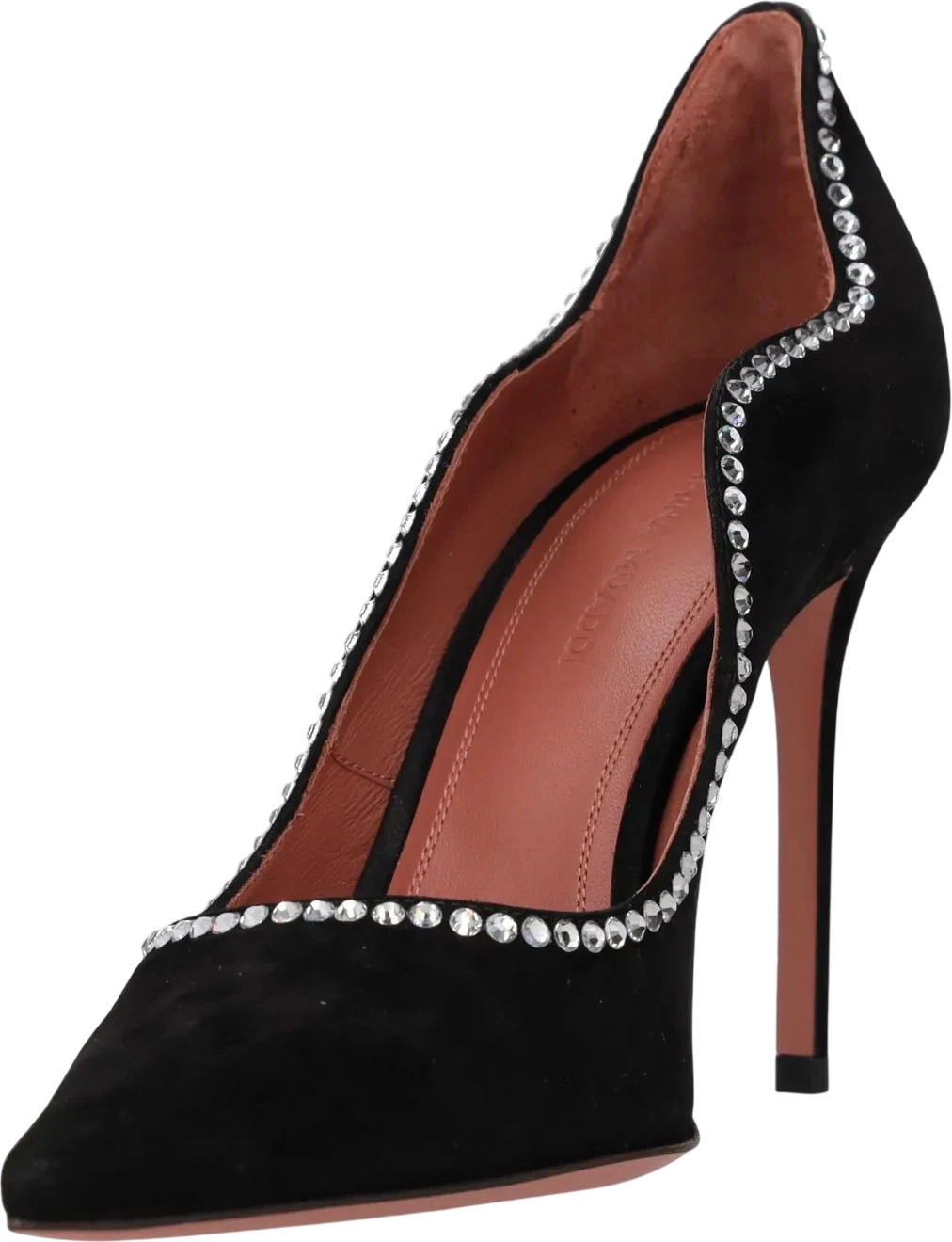 AMINA MUADDI Black Suede Crystal Embellished Romy Pointed-toe Shoes UK 3 EU 36