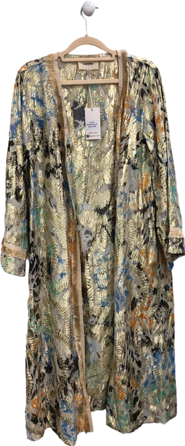 Jubylee Multicolour Metallic Thread Long Open-Front Kimono One Size