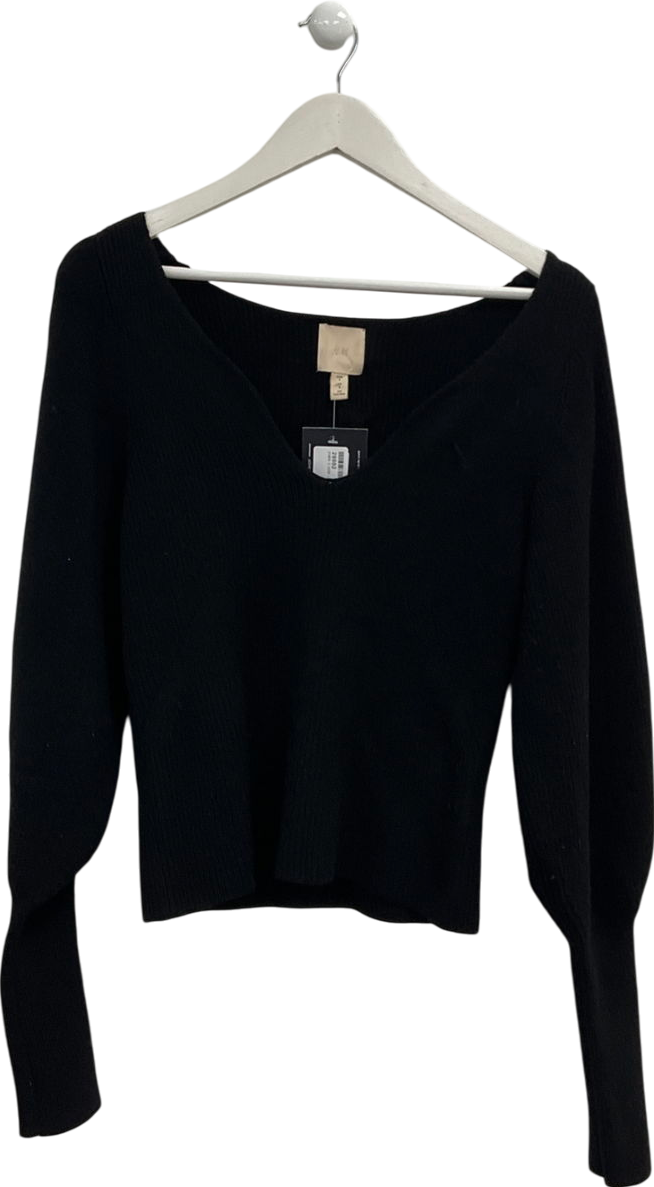 H&M Black Fine-knit V-neck Jumper UK S