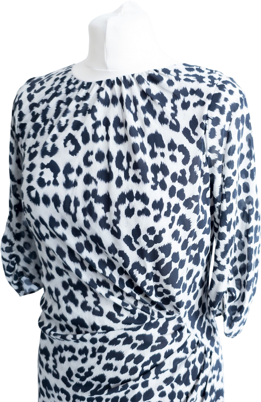 Whistles Grey / Black Stretch Silk Animal Print Bodycon Dress With Exposed Back Zip UK 12