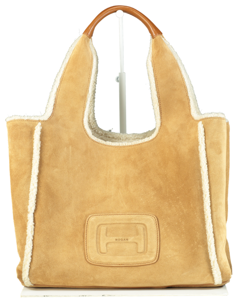 Hogan Tan H-bag suede tote bag