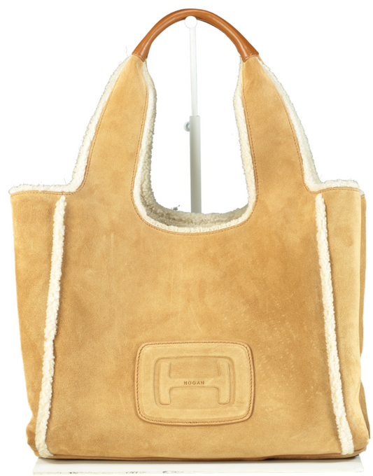 Hogan Tan H-bag suede tote bag