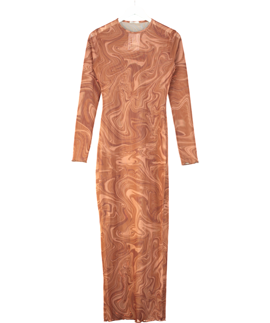 House of CB Brown Swirl Print Mesh Maxi Dress UK S