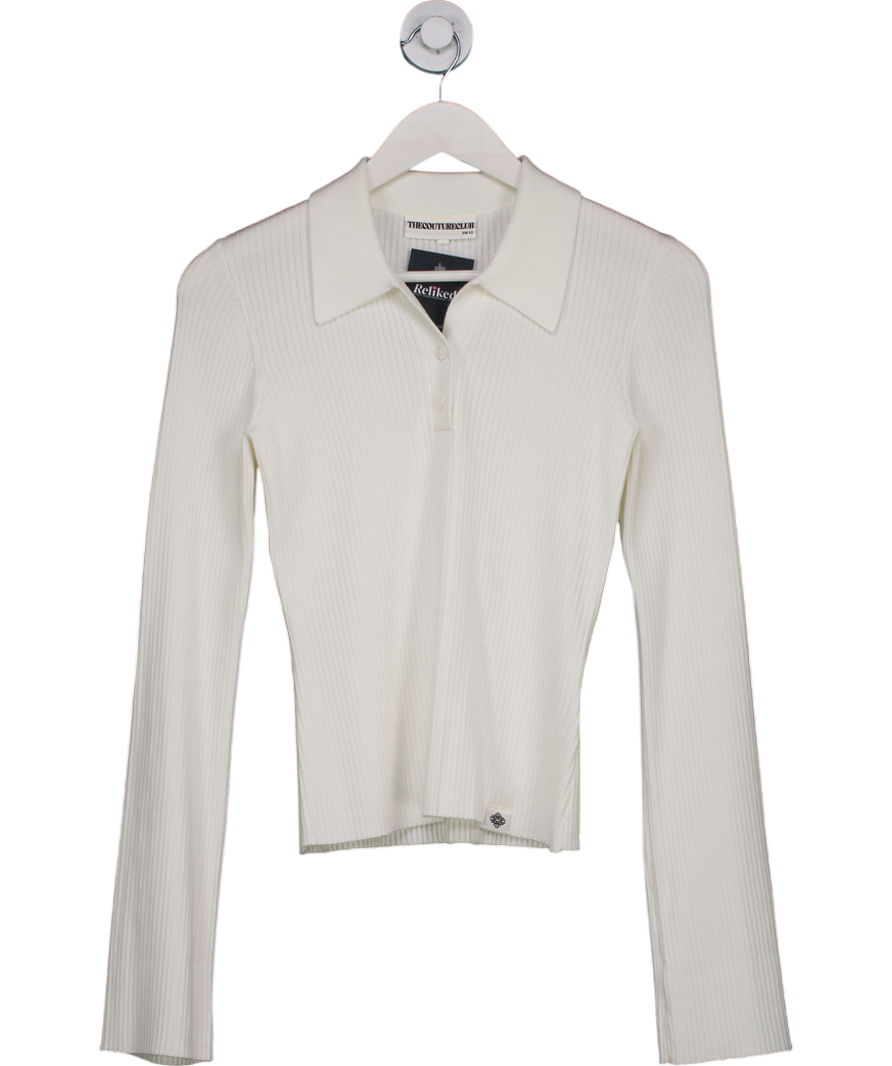 The Couture Club White Knitted Ribbed Button Through Top UK 12