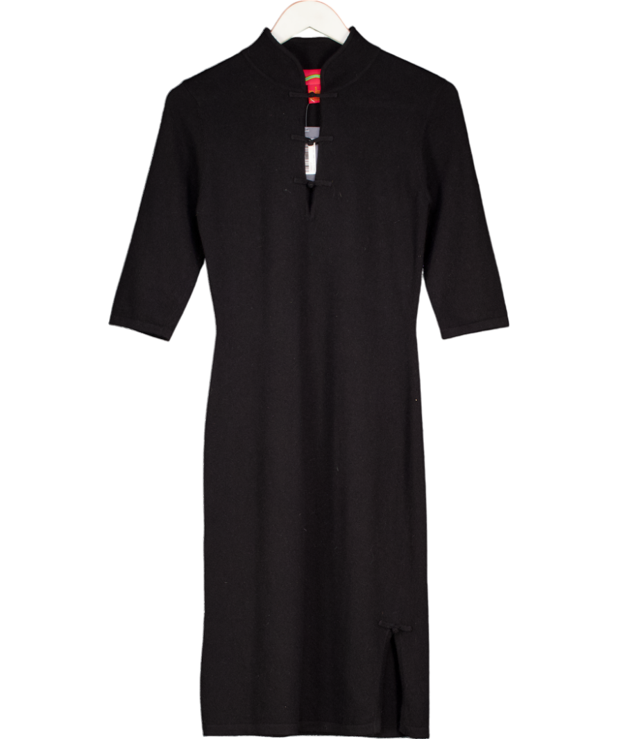 SHANGHAI TANG Black Wool / Angora Blend Knit Midi Dress UK S