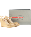 Prada Beige Patent Vernice Soft 3 Wedge Heel sandals UK 6 EU 39 👠