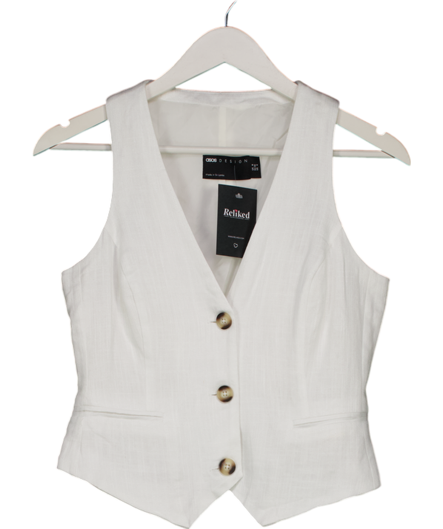 ASOS White Linen Waistcoat Top UK 8