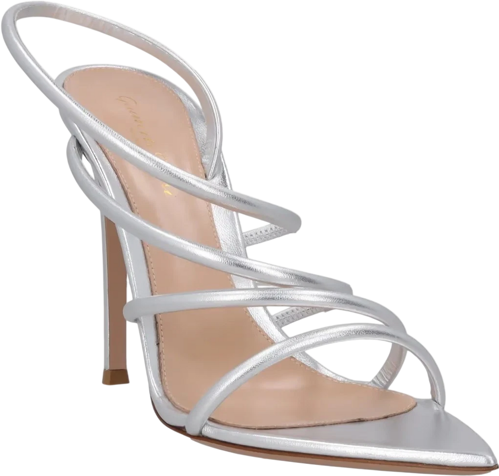 GIANVITO ROSSI Ettie 105 Metallic Silver Leather Sandals UK 7 EU 40