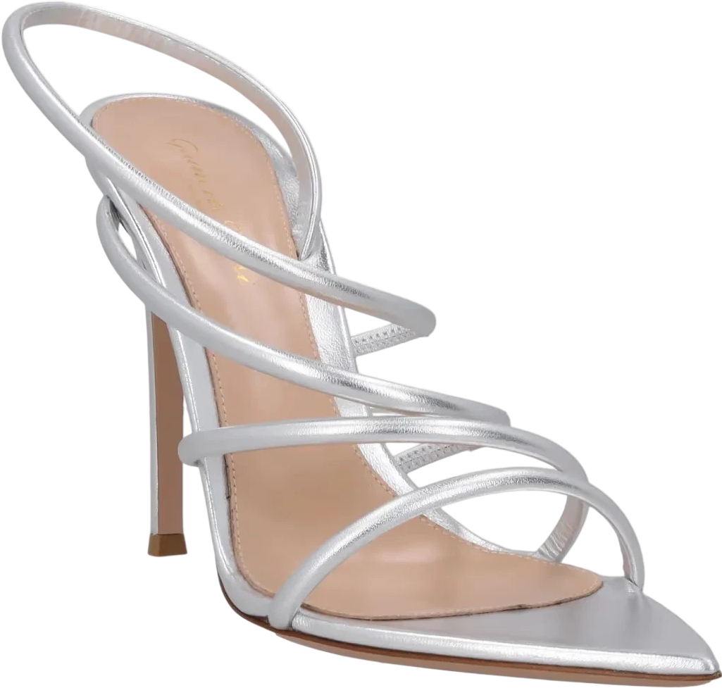 GIANVITO ROSSI Ettie 105 Metallic Silver Leather Sandals UK 7 EU 40
