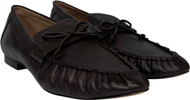 Mint Velvet Imogen Brown Leather Ruched Loafers UK 8 EU 41 👠