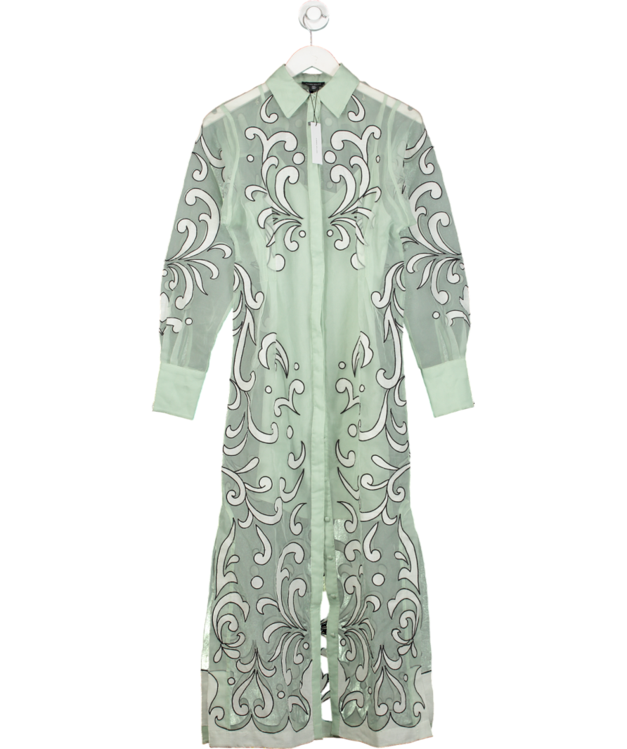 Karen Millen Green Applique Organdie Woven Midi Shirt Dress UK 6