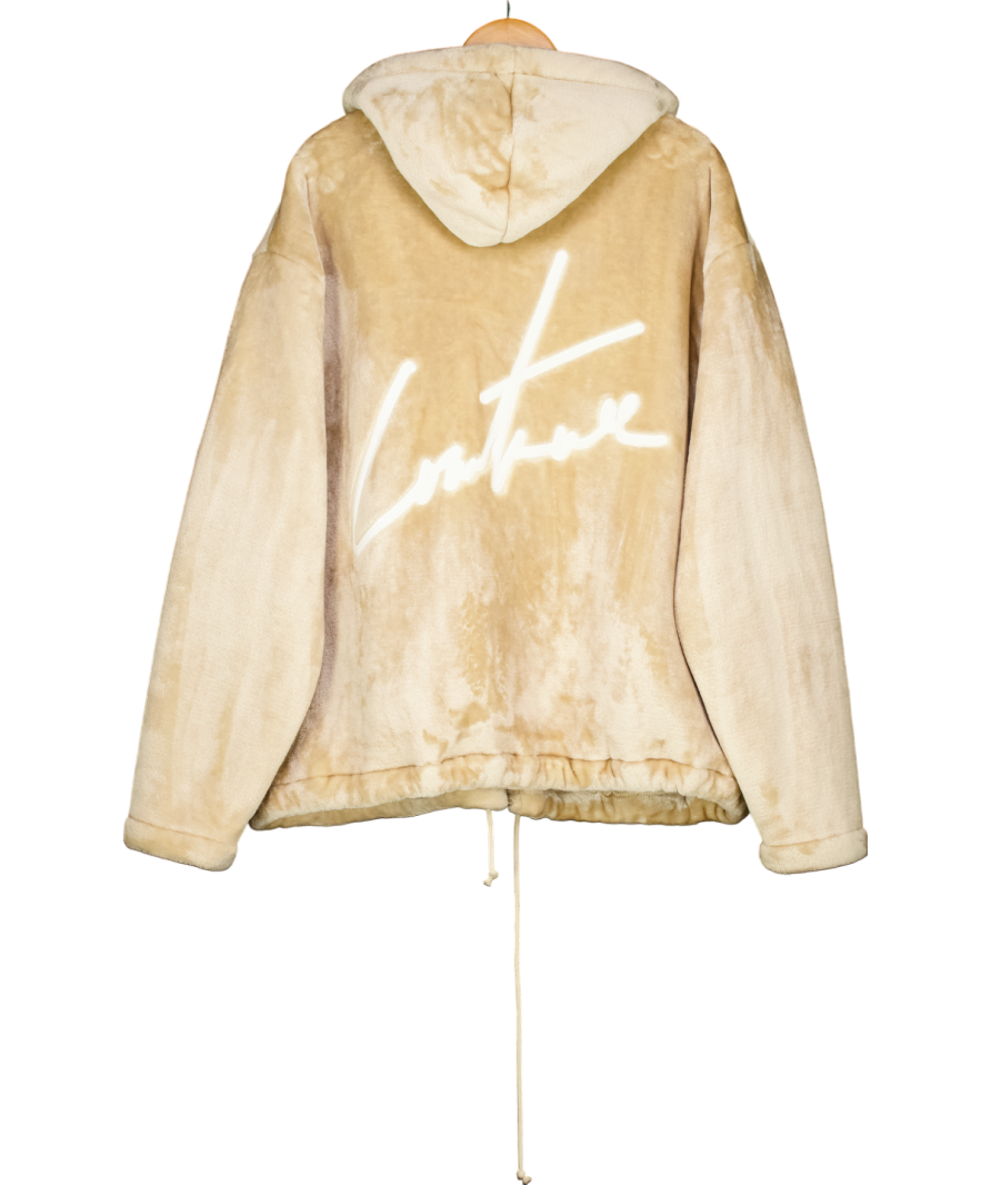 The Couture Club Cream Fur Applique logo Hooded Jacket UK M