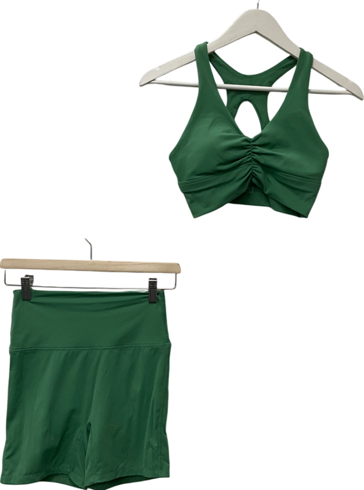 Primark Green Ruched Sports Bra And Seamless Shorts UK S