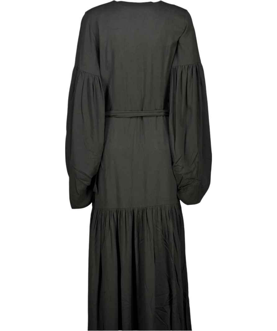 BY MALENE BIRGER Black Viscose / Lyocell Frilla Textured Maxi Wrap Dress Fr36 UK 8