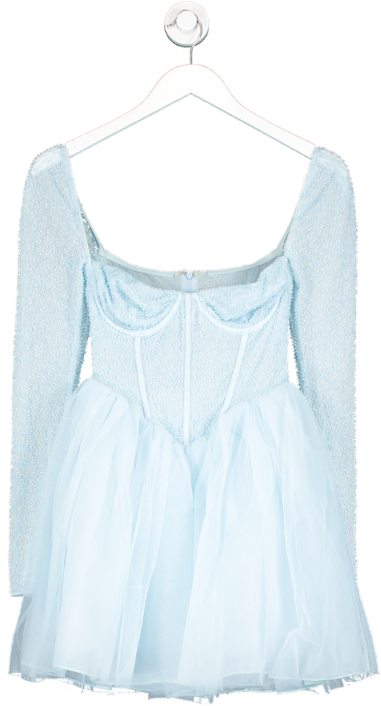 Oh Polly Blue Calliope Embellished Long Sleeve Tulle Skirted Mini Dress UK 6