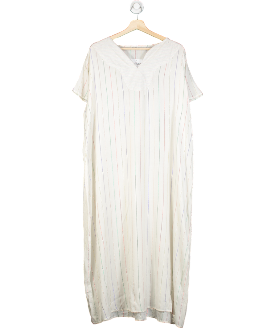 Pitusa White Bib Collar Striped Kaftan One Size