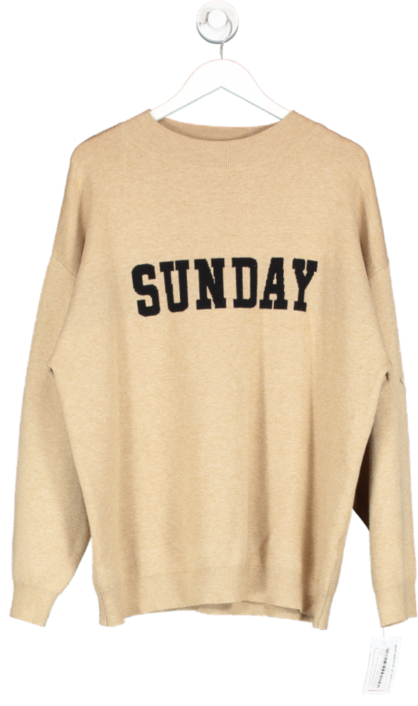4th & Reckless Beige Camel Sunday Slogan Knitted Jumper - Avery UK M