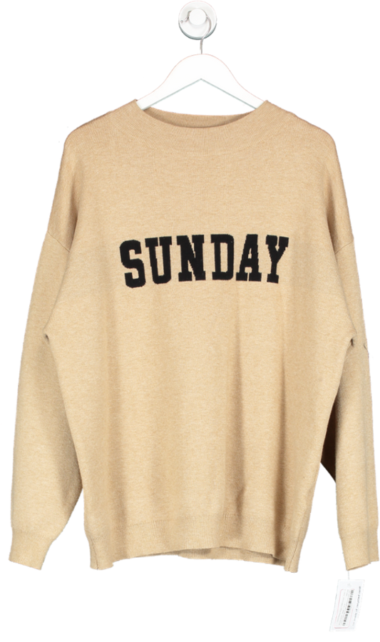 4th & Reckless Beige Camel Sunday Slogan Knitted Jumper - Avery UK M