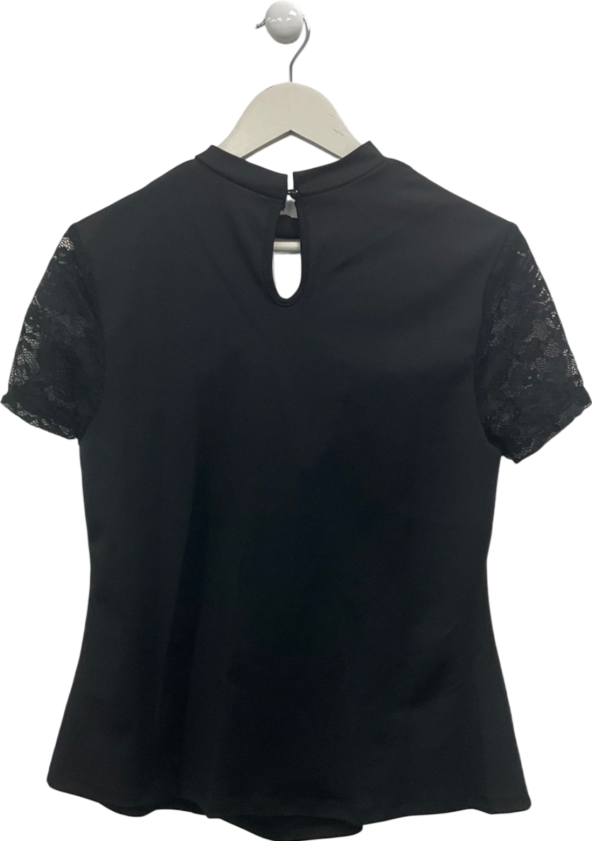Black Curve Open Front Top With Lace Detail Sleeves UK XXL