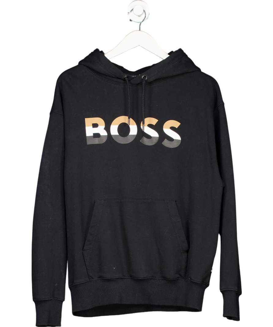 BOSS Black Cotton Signature Stripe Logo Hoodie UK M