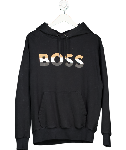 BOSS Black Cotton Signature Stripe Logo Hoodie UK M