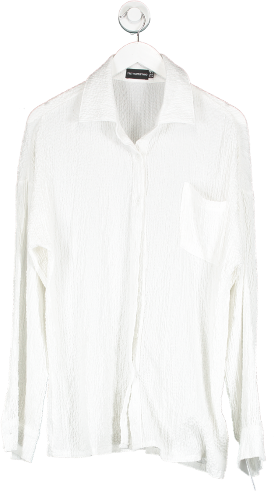 PrettyLittleThing White Textured Pocket Front Oversized Shirt UK 8