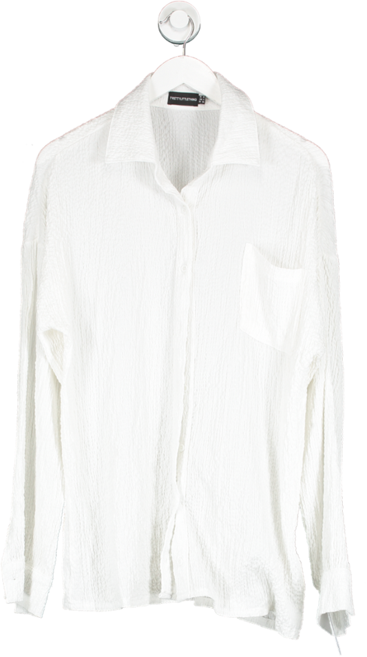 PrettyLittleThing White Textured Pocket Front Oversized Shirt UK 8