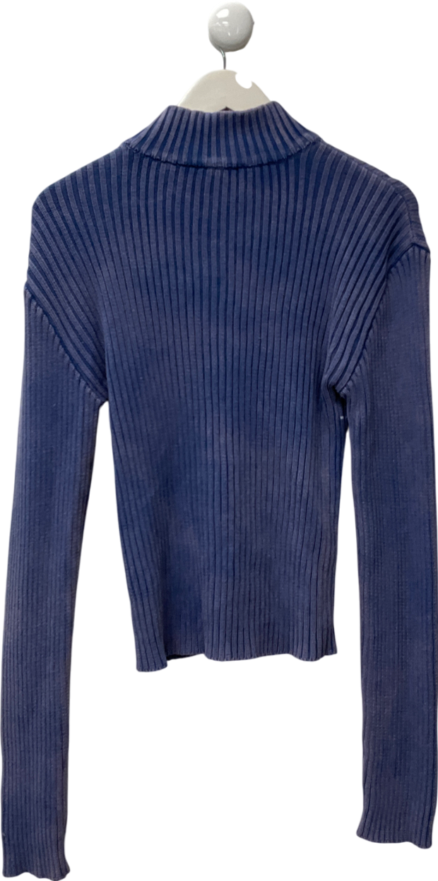 boohooMan Blue Muscle Fit Ribbed Acid Wash Jumper UK M