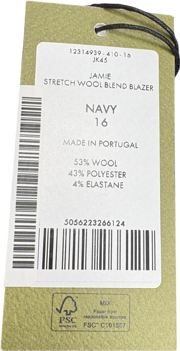 Cefinn Blue Jamie Stretch Wool Blend Blazer UK 16