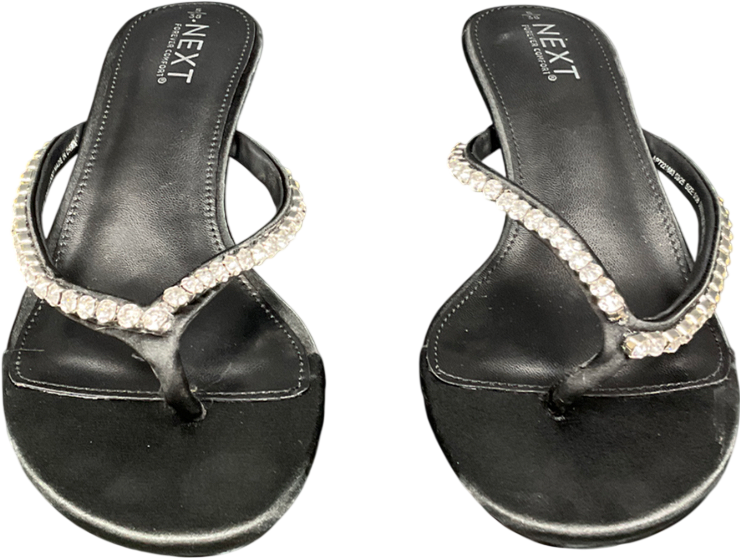 Next Black Jewelled Toe Thong Kitten Heels UK 5 EU 38 👠