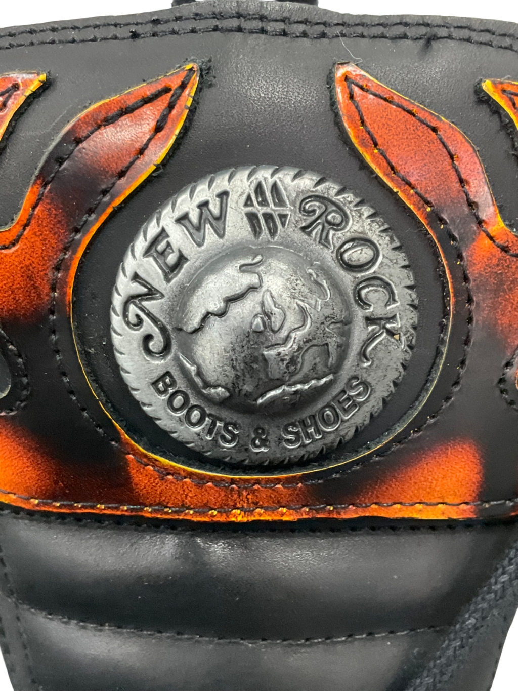 New Rock Black Flame Accented Leather Biker Boots UK 5 EU 38 👠