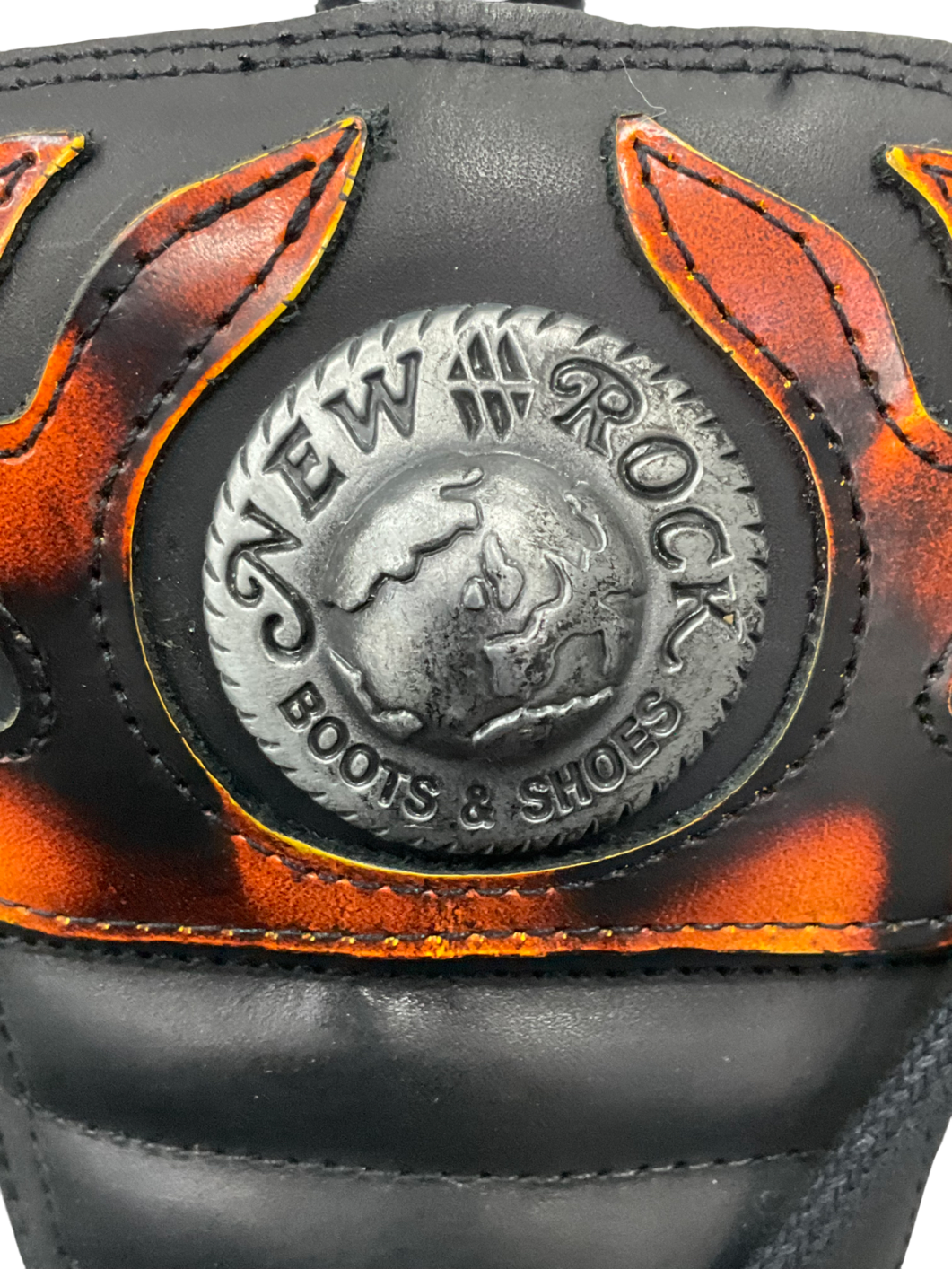 New Rock Black Flame Accented Leather Biker Boots UK 5 EU 38 👠