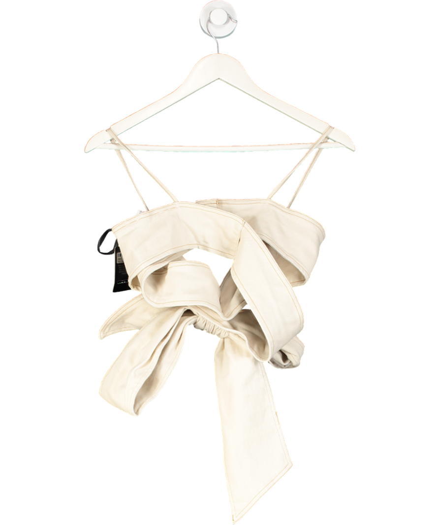 Blumarine Beige Bow-detail Denim Crop Top UK M