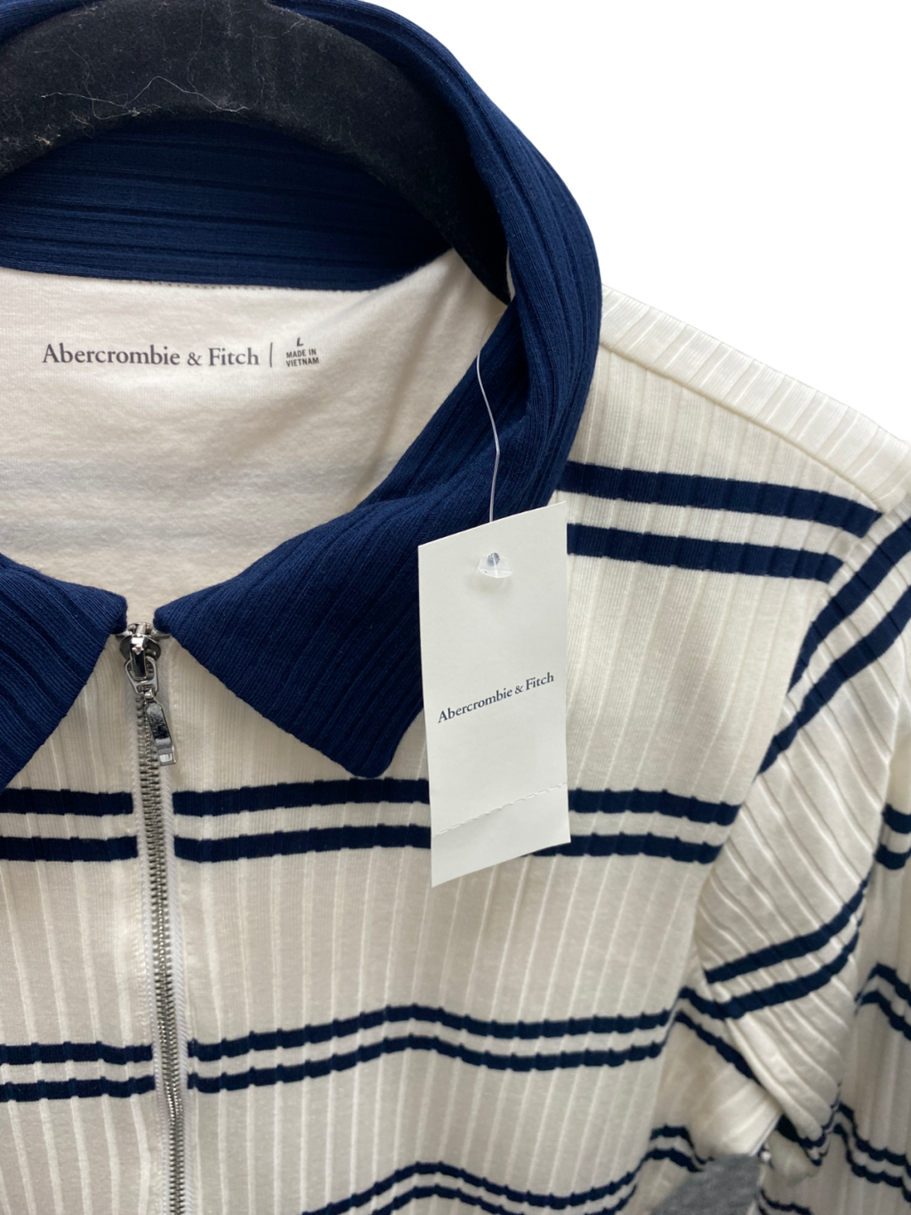 Abercrombie & Fitch Cream Zip Up Polo Top UK L