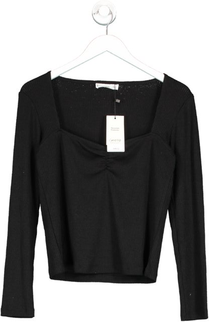 MANGO Black Long Sleeve T Shirt With Ruffles BNWT UK L