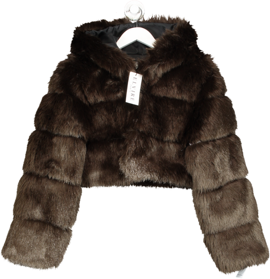 Elvire Paris Brown Hooded Faux Fur Jacket UK S