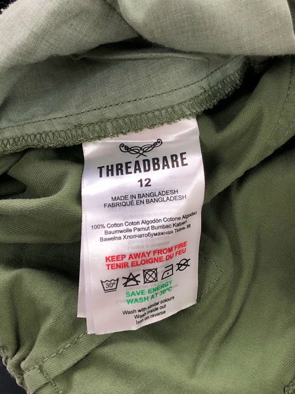 Threadbare Green Cargo Trousers UK 12