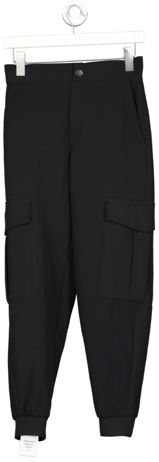 ZARA Black Cargo Trousers With Cuffed Hems UK XS