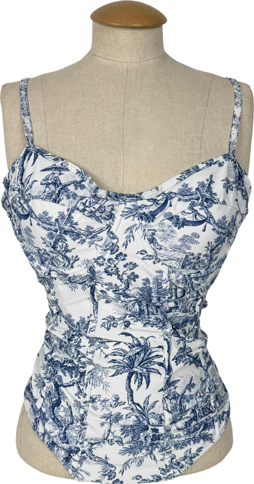 Amazon Blue Toile Print Swimsuit With Sarong UK L