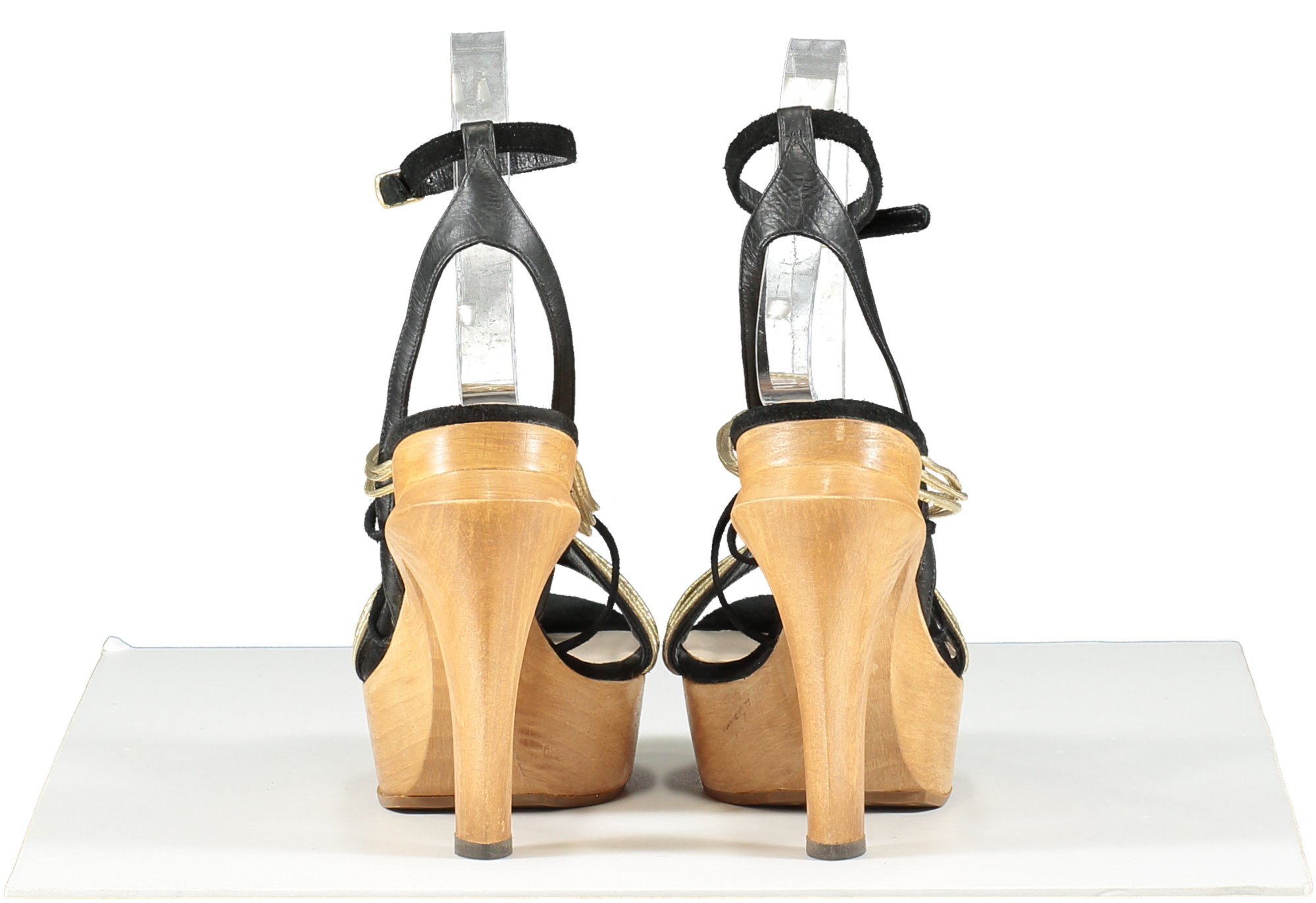 Vanessa Bruno Metallic Gold/black Wooden Heeled Platform Sandals UK 4 EU 37 👠