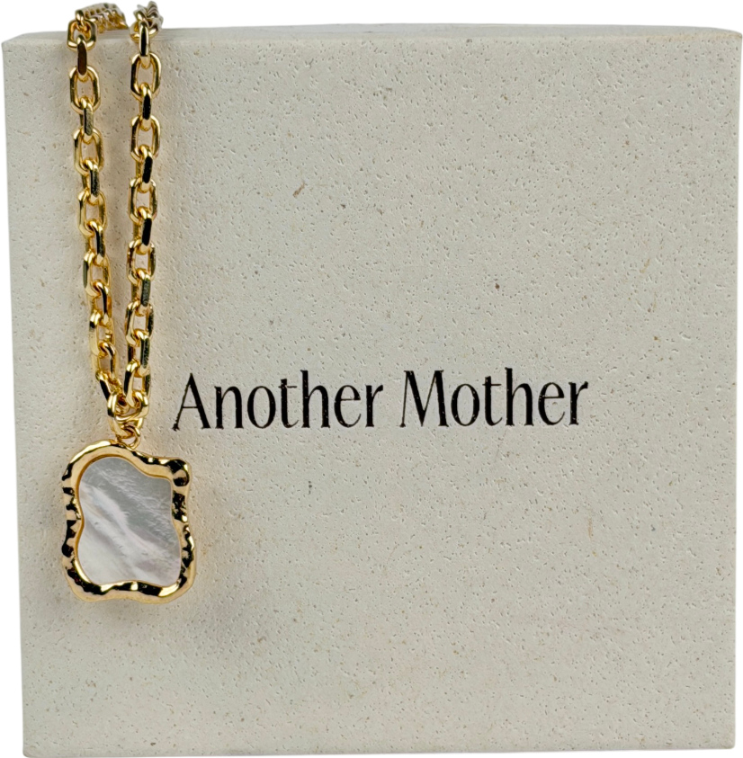 Another Mother Metallic Shelly Mother Of Pearl Textured Bezel Necklace